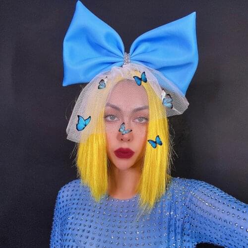 New Cute Bowknot Gauze Headdress Women Nightclub Bar Female Singer Costume Stage Accessories Festival Outfit Rave Wear DNV13301