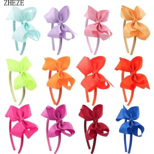 12Pcs 4.5" Girl Headband Hair Accessories Handmade Solid Bow Hairband Grosgrain Ribbon Hair Bows Hair Bands for Girls Kids Gifts