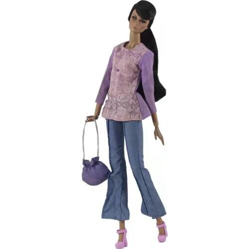 1/6 BJD Clothes For Barbie Doll Outfits Fashion Purple Long Sleeve Shirt Top Pants Bag 11.5" Dollhouse Accessories Kids Toy Gift