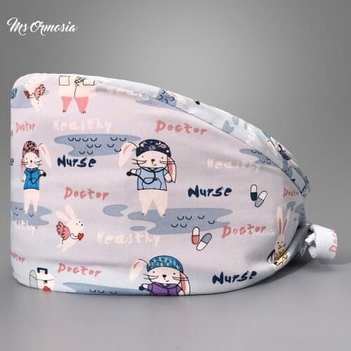 Wholesale multicolor printing clinical surgical caps scrub hats beauty salon work cap cotton unisex surgical cap customization