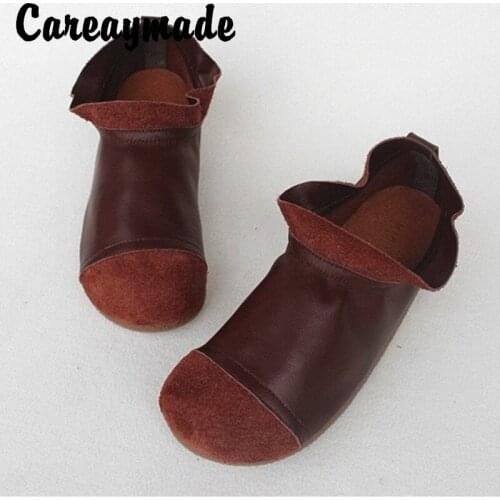 Careaymade-Autumn leather hand-made retro womens ankle boots,art comfortable flat soft bottom cowhide original single shoes