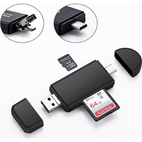 3 In1 Type-C /micro USB/USB USB2.0 Universal OTG High-speed Card Reader, SD IF Card Connecting Adapter Reader for Android Phone