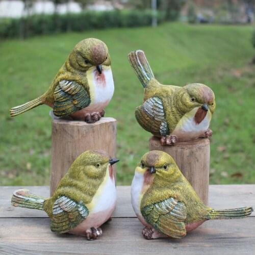 4pcs/pack Patio Resin Bird Garden Ornament Home Decor Green Lovely Birds Gift hobby