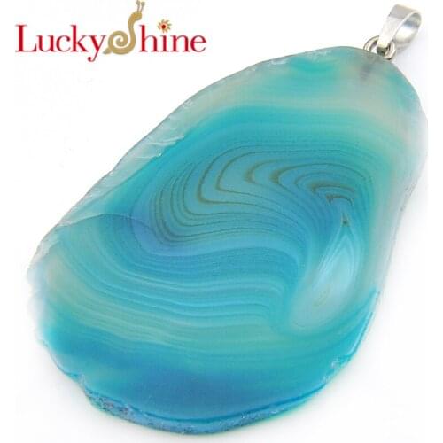 New Luckyshine Pormotione Unique Natural Onyx Blue Stone Irregular Slice Pendants Russia USA Australia Pendants Necklaces