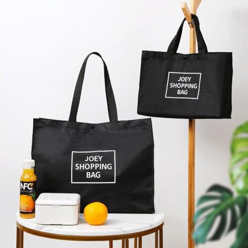 1 Pc Large Black Shopping Bags Foldable Oxford Shopping Bag Reusable Shopping Bags Fruit Storage Shoulder Bag Handbag