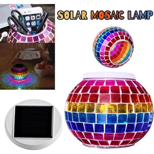 Solar Powered LED Glass Mosaic Ball Light Outdoor Garden Table Decorative Night Lamp Home Decoration Rainbow Solar Light