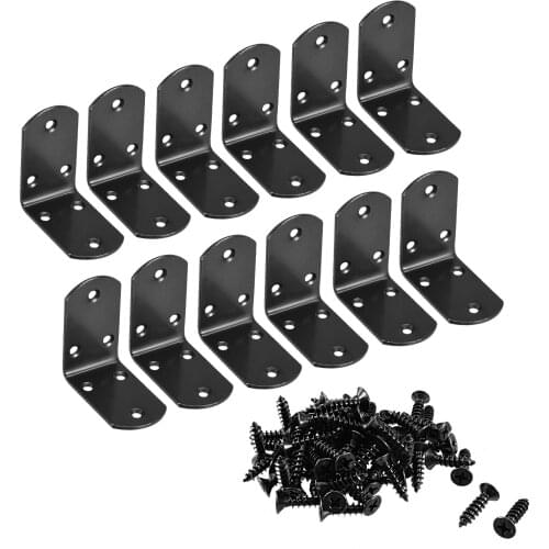 Uxcell Corner Brace Angle Bracket Fastener L Shape 65mmx65mmx37mm Black Round End 12pcs