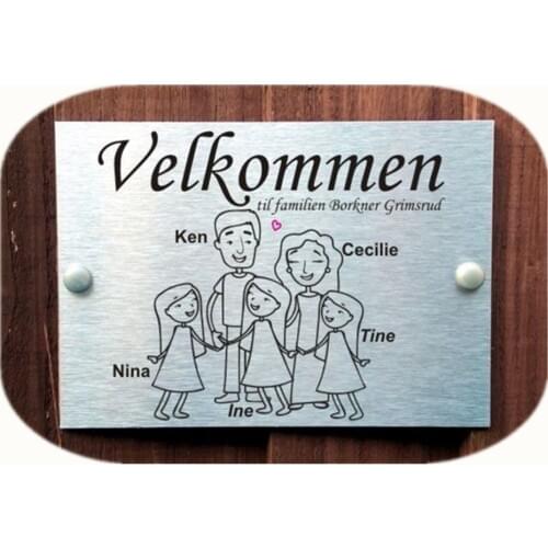 Velkommen)Norwegian Door Plaques Personalised Stick Family House Name Sign for 5 People Aluminium-polyethilene Composite Panel