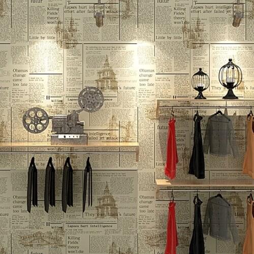 Vintage Newspaper Wallpaper Retro Clothes Store English Wall paper for Living Room Wall Decor Industrial Home Wall Sticker
