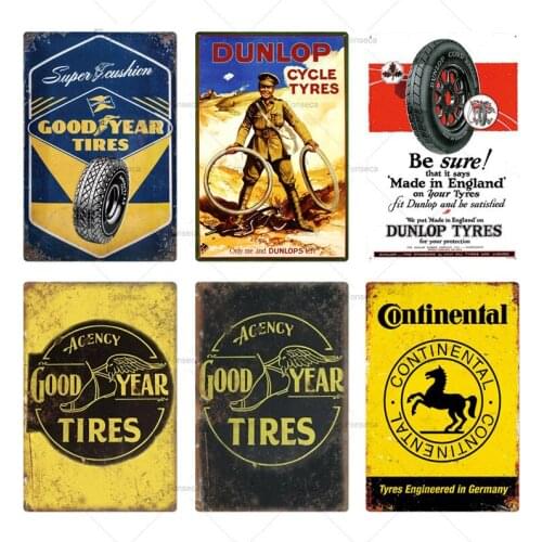 Vintage Tire Metal Signs Plaque Retro Tyre Tin Plates Wall Decor For Garage Bar Pub Man Cave Decorative Iron Painting