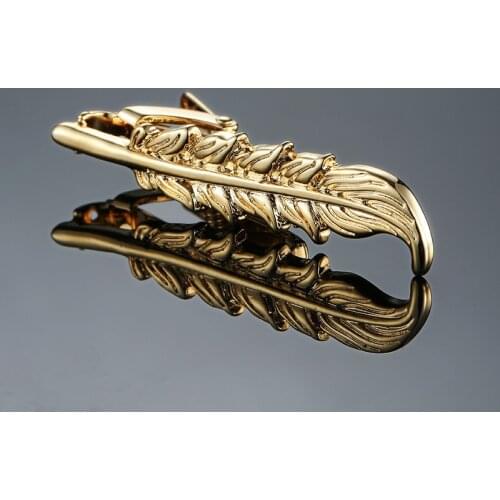 High-end brand tie clip mens suit shirt tie pin accessories gold feather tie clips fashion design style