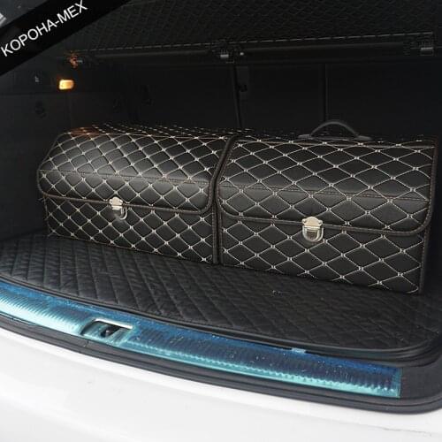 Car storage box PU Leather Trunk Organizer Storage Bag color black-gold for car accessories car organizer for smart 453 tiguan