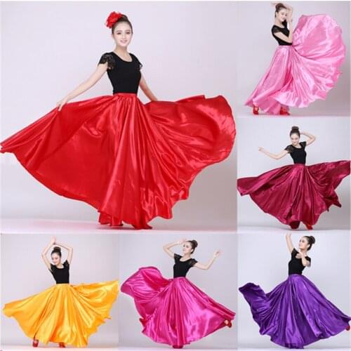 Female Adult Flamengo 2020 Skirts 10Colors Spain Bullfight Dance Costumes Solid Satin Ballroom Stage Performance Skirts