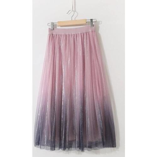Sherhure 2020 Gradient Color Three Layer Women Summer Mexh High Waist A-Line Boho Skirt Casual Faldas Jupe Femme Saia