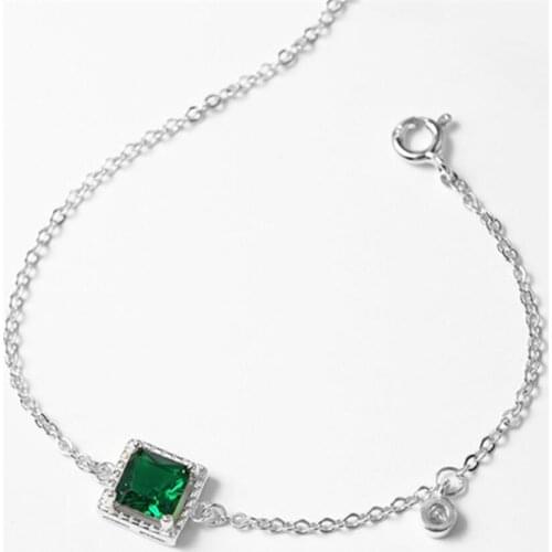 Sole Memory Green Square Crystal Shiny Cool 925 Sterling Silver Female Resizable Bracelets SBR312