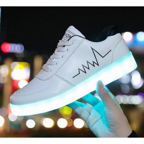 High Quality USB Charging Women Led Sneakers Vulcanize Shoes Leather Casual Shoes