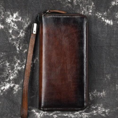 High Quality Natural Skin Women Clutch Purse ID/Credit Cards Multi-Capacity Vintage Handy Bag Genuine Leather Wrist Long Wallet