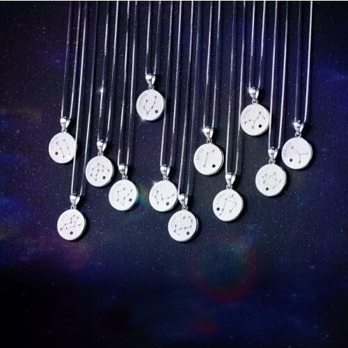 MloveAcc 925 Sterling Silver Minimalist Round Constellation Pendant Necklaces for Women Jewelry Choker Box Chain Birthday Gift