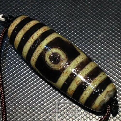 181028-1 Big Size Antique Boutique 3 Eyes Weathering Aged Natural Agate Mineral Tibetan Dzi Beads Amulet Antique Collectible