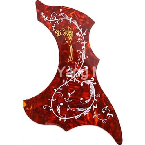 4pcs Red&White Hummingbird Flower Decoration GB Style Acoustic Guitar Pickguard Black Peel and Stick Adhesive Back