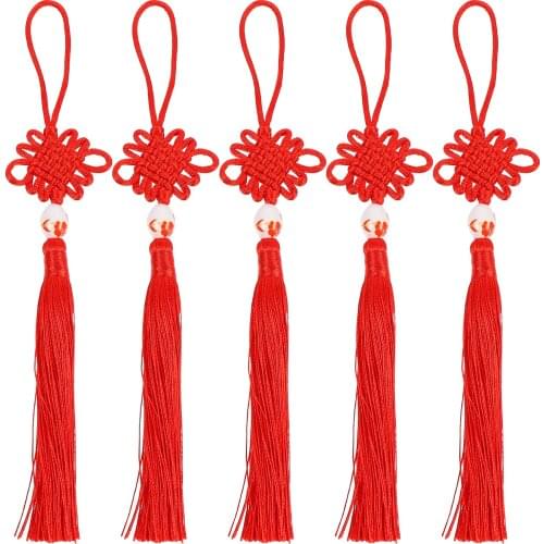 5Pcs Chinese Knots Ornaments Chic Hanging Decoration Creative Car Pendant (Red)