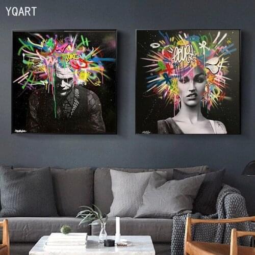 Graffiti Artwork Abstract Crazy Woman Canvas Paintings Modern Wall Cuadros Posters Print Wall Art Picture for Living Room Decor
