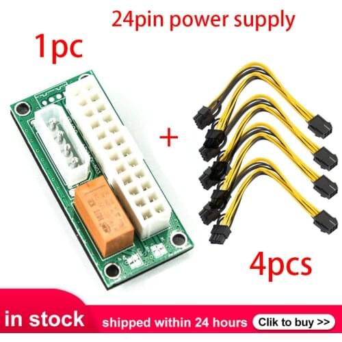 Dual PSU Power Supply Sync Adapter + 4 Pcs Power Cable Add2psu ATX 24Pin To 4pin Molex Synchronous Riser Connector Miner Mining