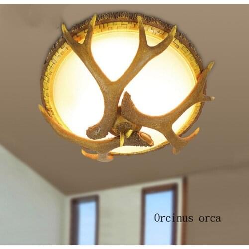 American countryside creative deer antler ceiling lamp living room corridor bedroom light Nordic retro resin LED ceiling lamp