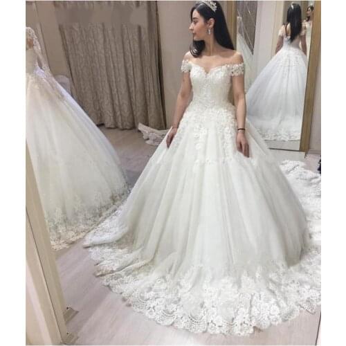 Princess Ball Gown Lace Luxury Wedding Dress Lace 2020 Off Shoulder Plus Size White Puffy Tulle Vestido De Novia vestito sposa