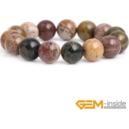 Bracelet: Selectable size 4mm-12mm Handmade Natural Gem stone Yellow Ocean Jaspers Round Beaded Stretch Fashion Bracelet