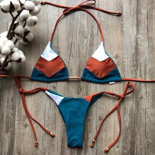 Brazilian bikini thong Micro print bikini Striped swimwear women 2020 Push up 2 piece swimsuit female bikinis bathing suit