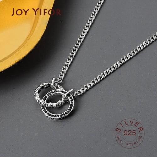 Real 925 Sterling Silver Full Sideways Necklace Chain For Woman Men double circle Fashion Wedding Engagement Jewelry