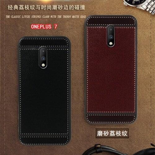 Cover for Oneplus 7 Cases 6.41 inch Soft Black silicone Classic litchi stripes Capa for Oneplus 7 1+7 Phone Cover