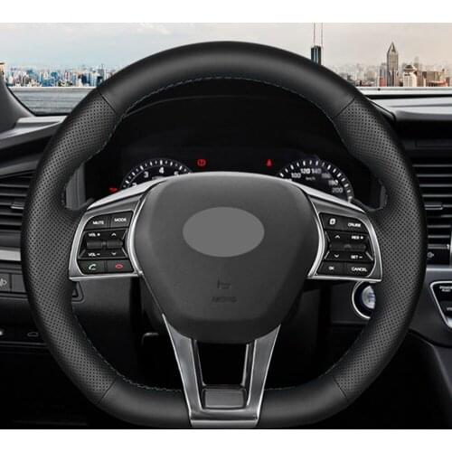 Car Steering Wheel Cover Non-Slip Black Artificial Leather For Hyundai Sonata 9 2015 2016 2017 (3-Spoke) Accessories