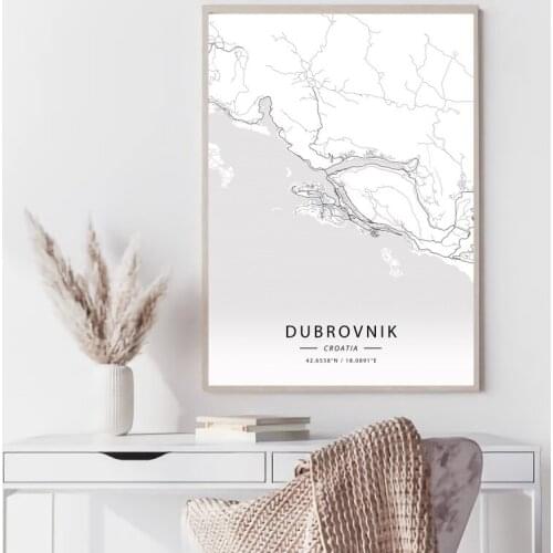 Croatia World map Dubrovnik Zagreb black and white map poster print unframe poster office decoration