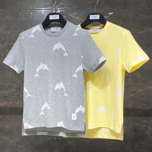 2021 New Fashion TB THOM Brand T-Shirt Men Women Short Sleeve Casual Clothing Dolphin Pattern Summer O-neck Cotton Shirts tees