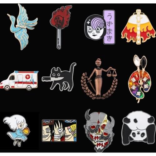 Howls Moving Castles Hannya Masks Elf Panda Demon Slayer Witch Frogs Palette Black Cat Cartoon Brooch Denim Backpack Pins