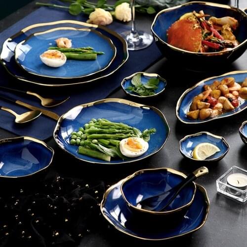 Nordic Ceramic Tableware Household Light Luxury 200ml Large Bowl Gradient Dinner Plate Restaurant Supplies Kitchen Accessories