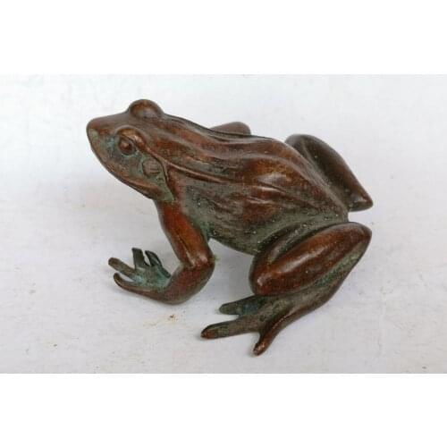 YIZHU CULTUER ART Collection Old China Bronze Carving Lovely Frog Statue Paperweight Decoration