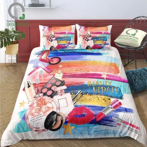 BOMCOM 3D Digital Printing Duvet cover set beauty update colorful lipstick cosmatic Bedding Set 100% Microfiber
