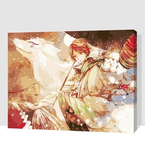 MaHuaf-X368 Natsume Takashi Framed DIY Painting By Numbers Kits Modern Wall Art Picture Handpainted For Home Decor 40x50cm