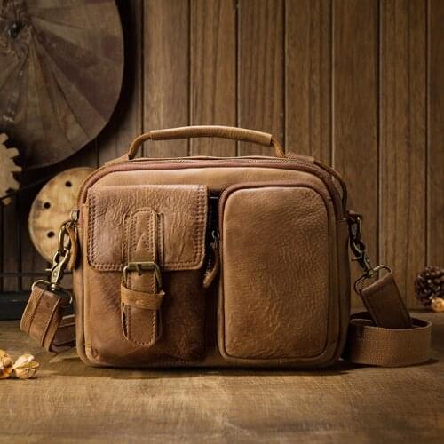 MAHEU Fashion Shoulder Bag Genuine Leather Crossbody Bag Male Female Unisex Messenger Bag Soft Cowskin Leather Sling Bag Brown