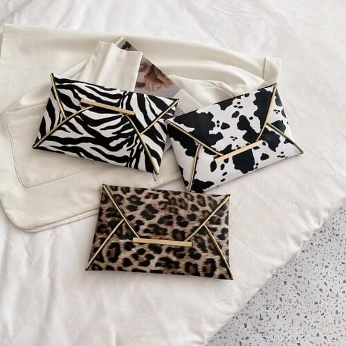 Fashion Womens Bag Leopard Zebra Cow Animal Printing PU Leather Clutches Ladies Casual Handbags Purse Envelope Shopper Bags