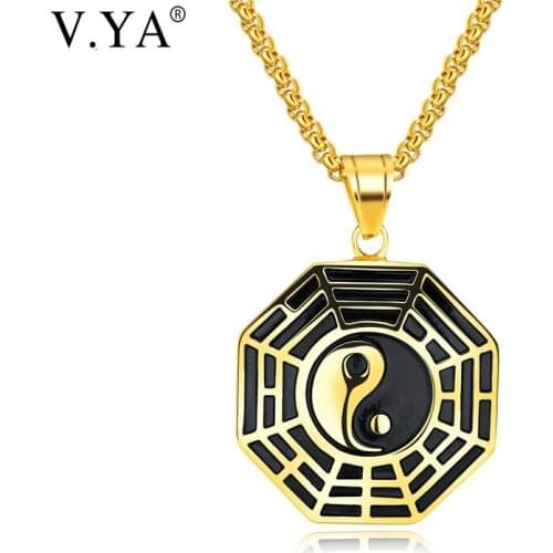 V.Ya Yin and Yang Pendant Necklaces For Men Punk Five Elements of Gossip Tai Chi Compass Blessing Jewelry Man Gift Drop Shipping