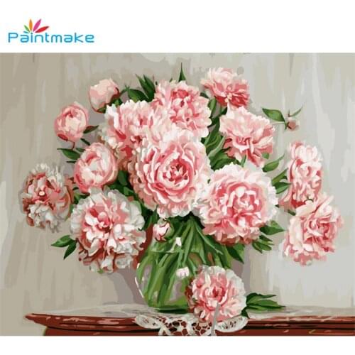 Paintmake Pink Flower DIY Paint By Numbers no frame Drawing Kits Oil Hand Painted On Canvas For Home Room Decor Wall Art Picture