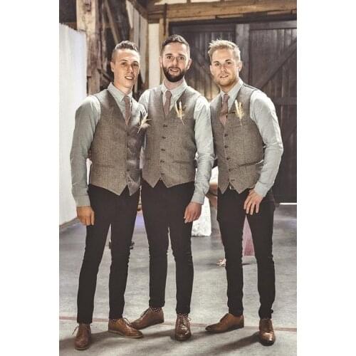 2018 Latest Coat Pant Designs Brown Tweed Vest Formal Slim Fit Skinny Groomsman Waistcoat Costom Tuxedo Blazer Terno Masculino