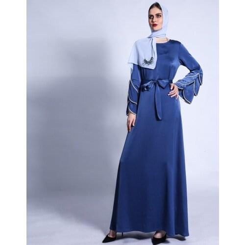 2021 New Matt Dress Fishtail Three-layer Sleeve Bright Beaded Big Swing Long Skirt Muslim Girl Abaya Bride Robe Islamic Clothing