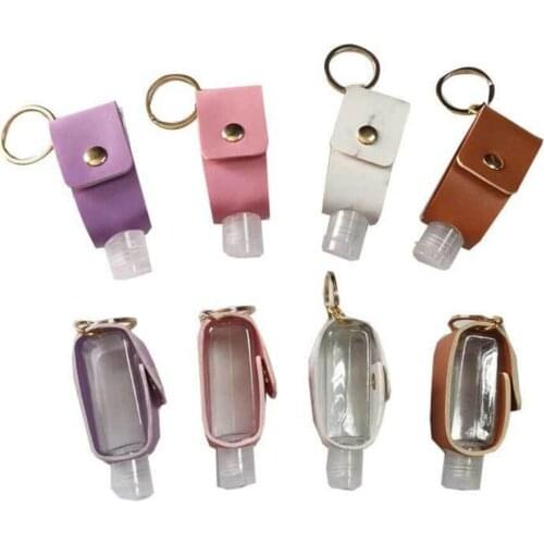 New 50pcs/lot Disinfect Hand Sanitizer Leather Keychain Holder Travel Bottle Refillable Containers 30ml Reusable Bottles