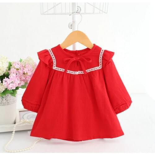 Baby Girls Clothing Baby Shirts Girls Tops Long Sleeve Autumn Cotton Christmas Baby Girl Clothes Red Pink Navy 0-2Y