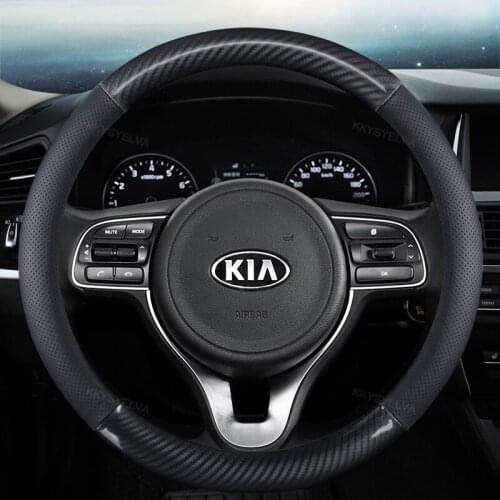 Genuine Leather+ Carbon Fiber Sport Car Steering Wheel Cover for Kia K2 K3 K4 K5 K3S KX1 KX3 KX5 KX7 Rio Soul Auto Accessories